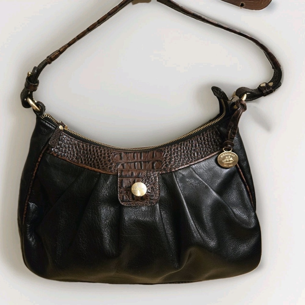 Brahmin Satchel Tuscan Brown Black Shoulder Bag VTG